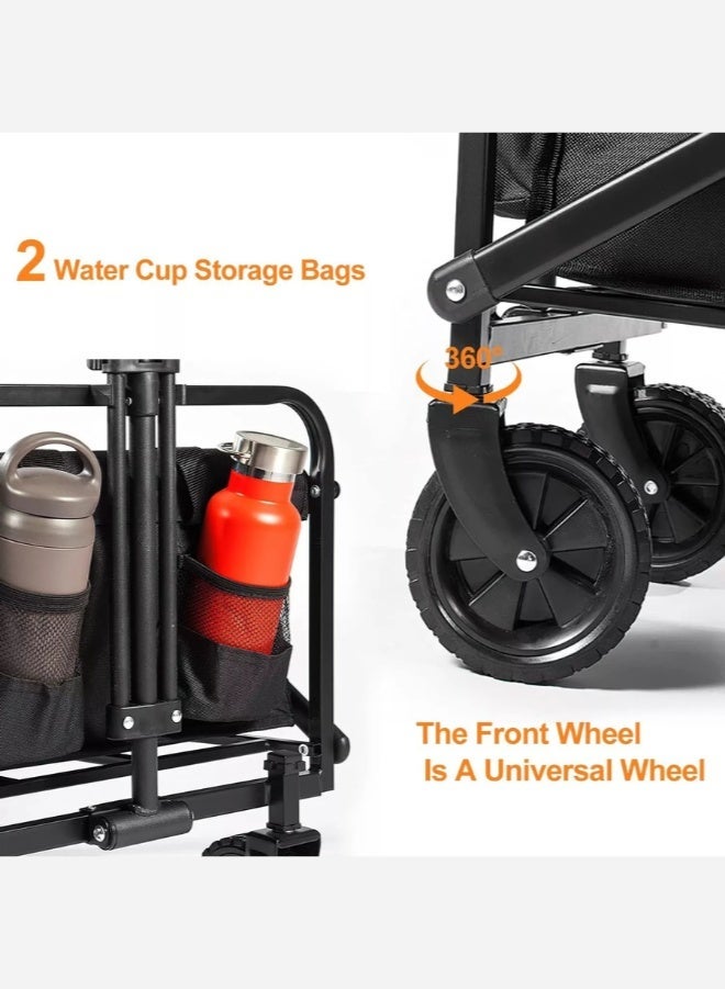 Eworld Heavy-Duty Foldable Shopping Cart – 100KG Capacity Utility Wagon with 360° Wheels, Adjustable Handle, Waterproof Fabric – Black - Image 3